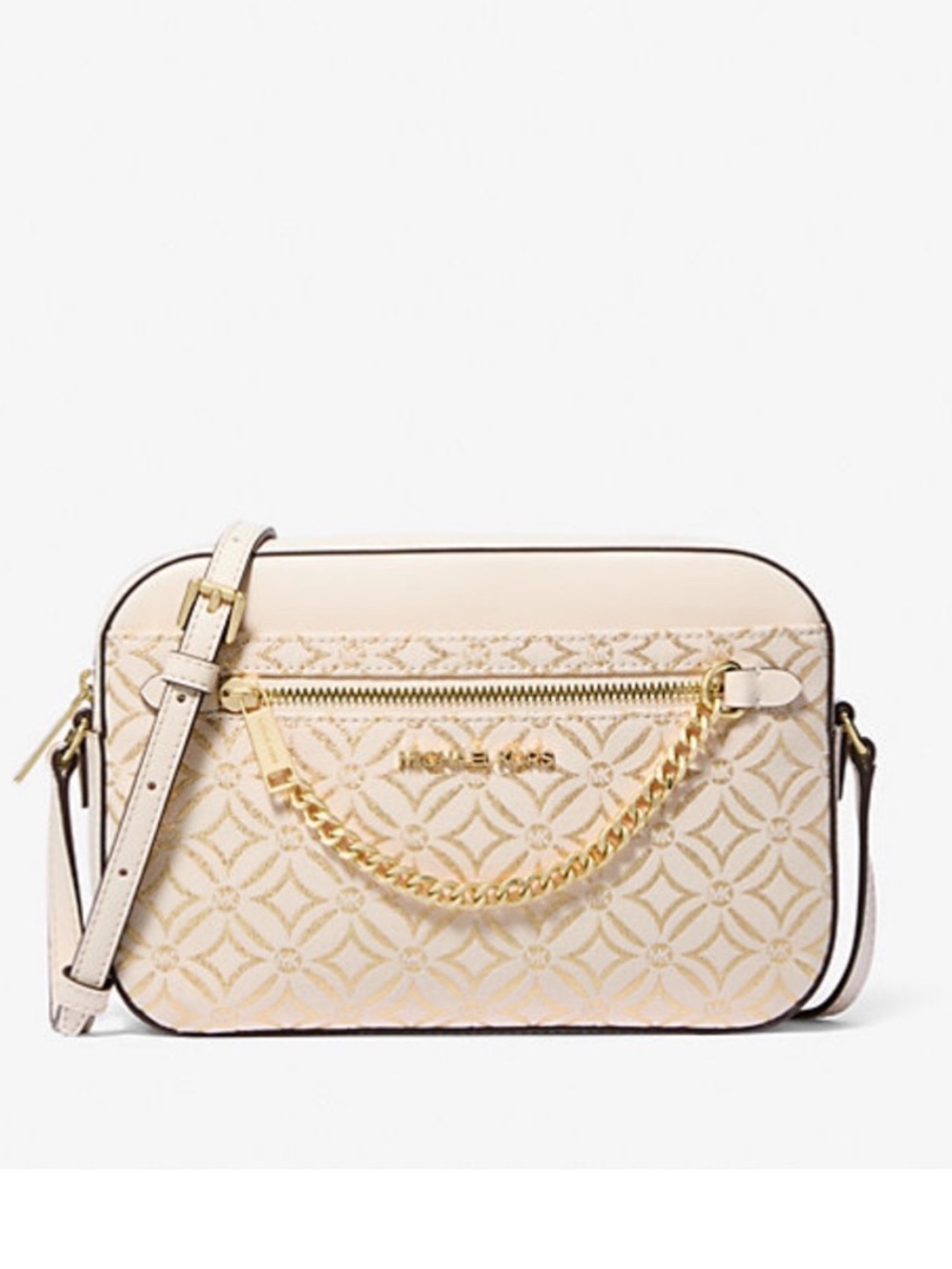 Michael Kors Jet Set Cream & Gold MK Signature Chain Crossbody Bag NEW - Picture 15 of 15